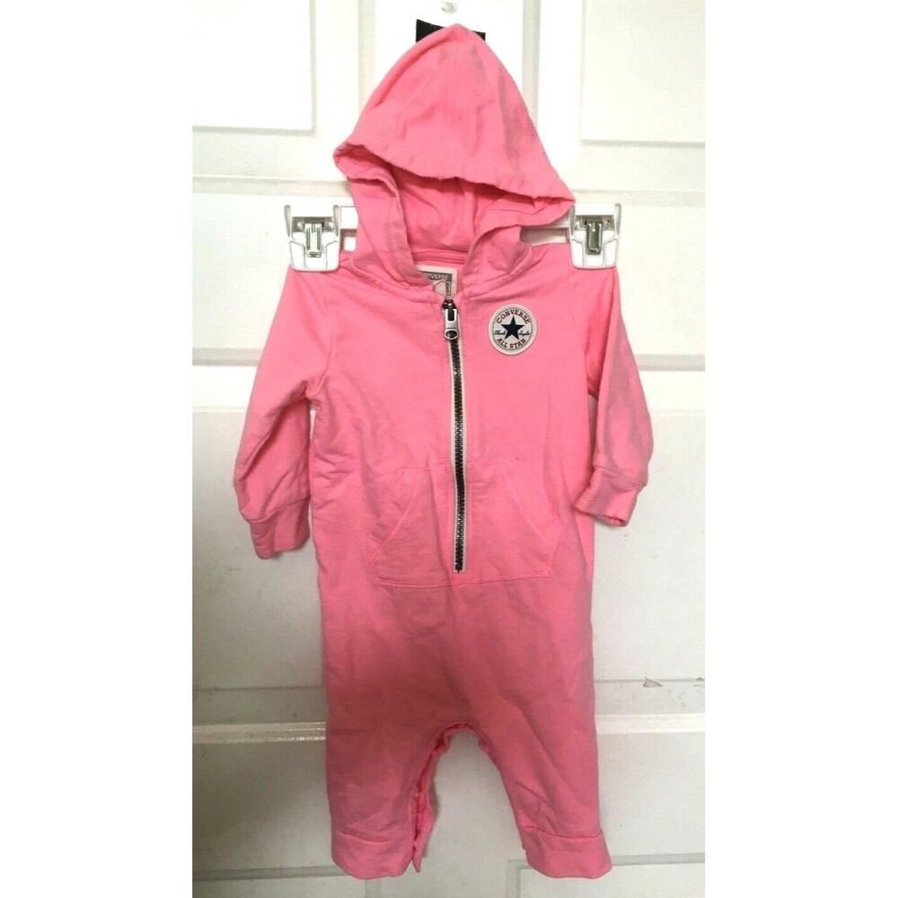 Converse All Star Jumpsuit One Piece Pink Hooded Baby 6/9 Months EUC Free Ship